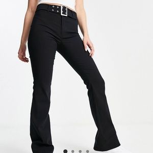 Stradivarius bengaline pants with buckle detail in black